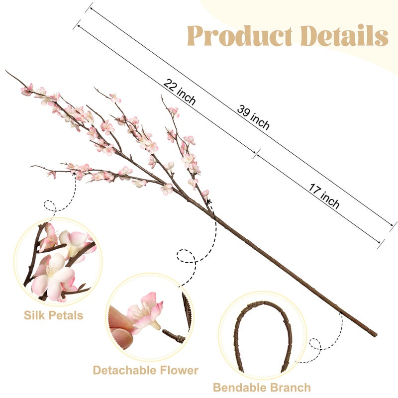Ammyoo 4Pcs Cherry Blossom Branches Artificial Flowers for Spring Summer Indoor Decoration,Faux Long Stem Artificial Flowers for Wedding Home Office Bedroom Party Table Centerpieces Decor (Pink) - Image 4
